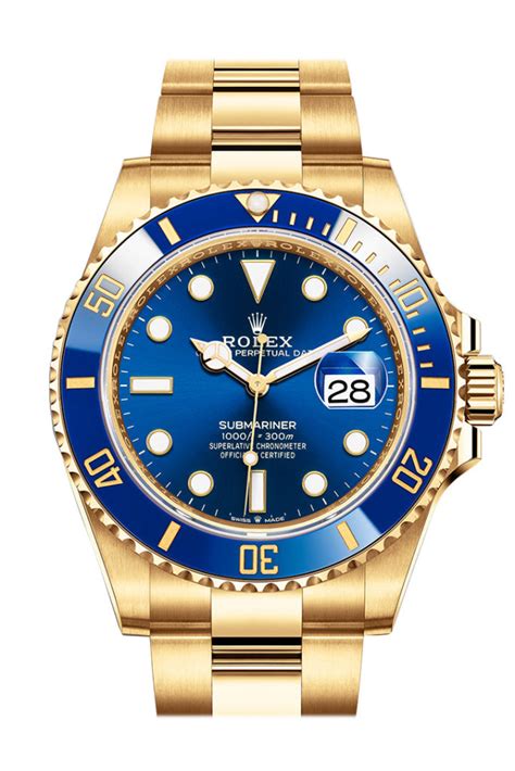 rolex submariner gold blue bezel|rolex submariner 41mm yellow gold.